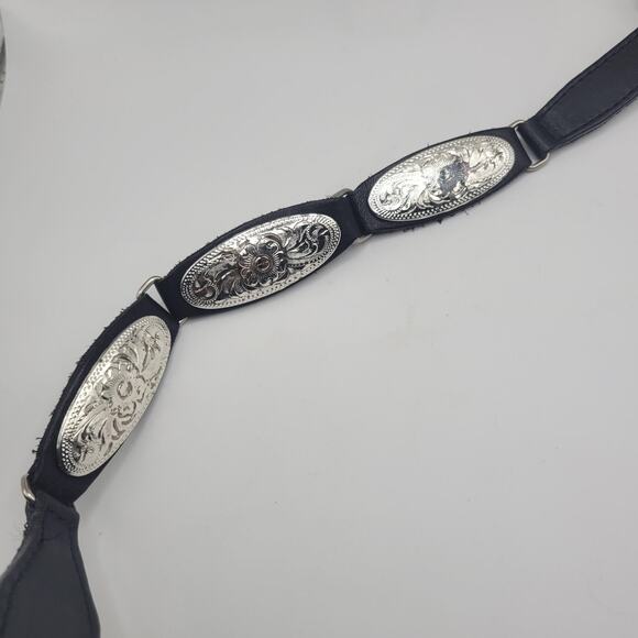 Justin Belt Women 36 Black Leather Skinny Western Engraved Buckle Concho Cowgirl main image 9